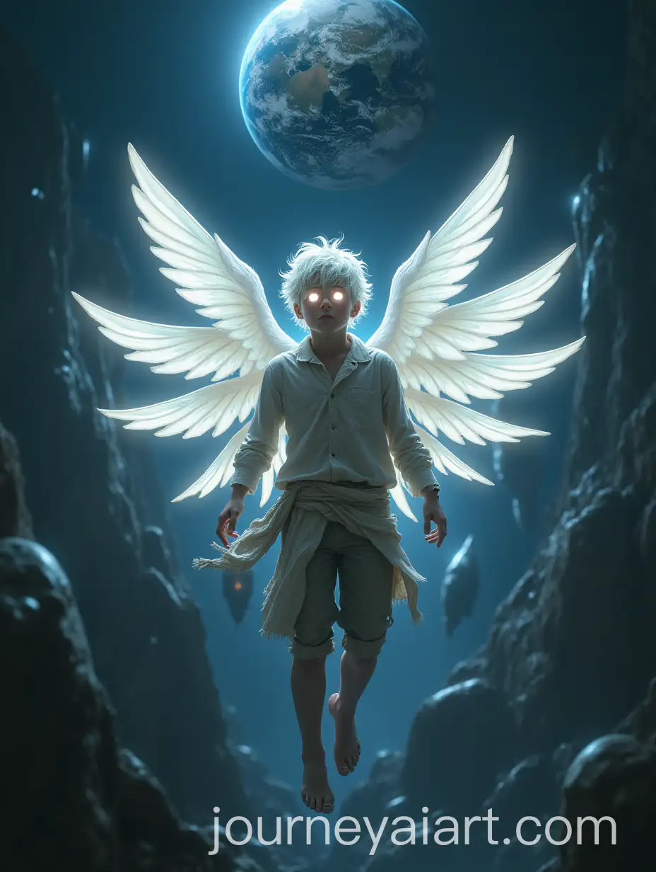 Boy-with-White-Wings-Floating-in-Space-near-Earth