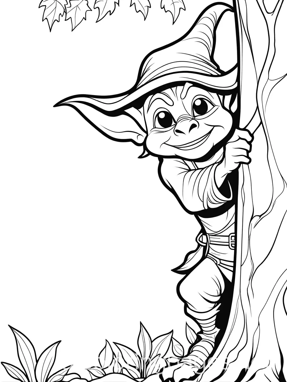 Goblin-Hiding-Playfully-Behind-a-Tree-Coloring-Page-for-Kids