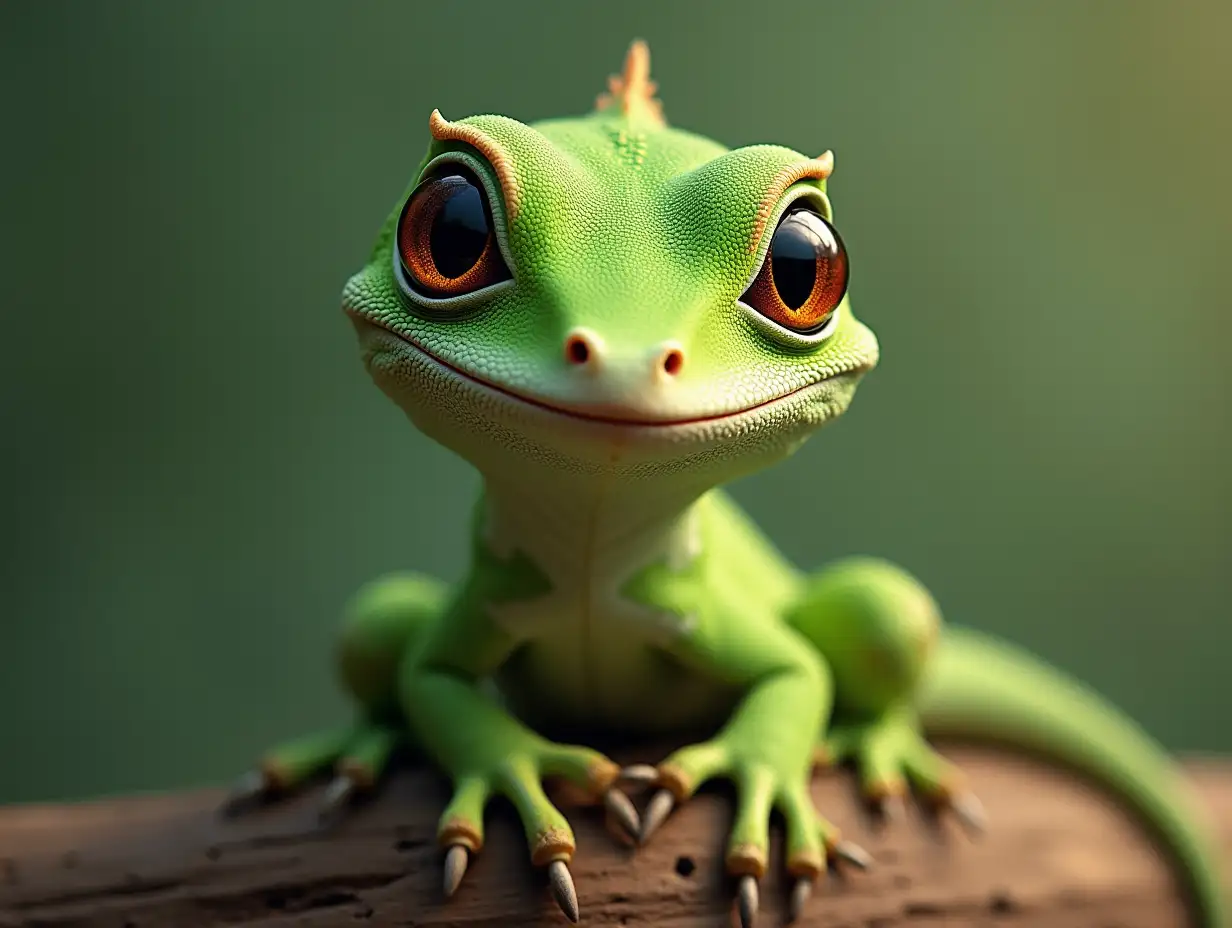 anthropomorphic green smiling gecko