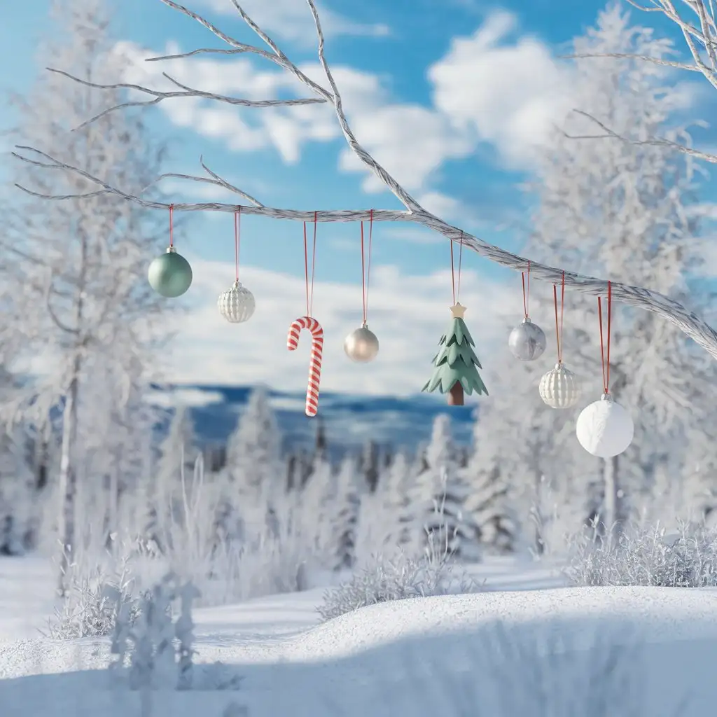 New-Year-Frame-with-Fir-Branches-and-Snowy-Winter-Background-in-3D-Animation