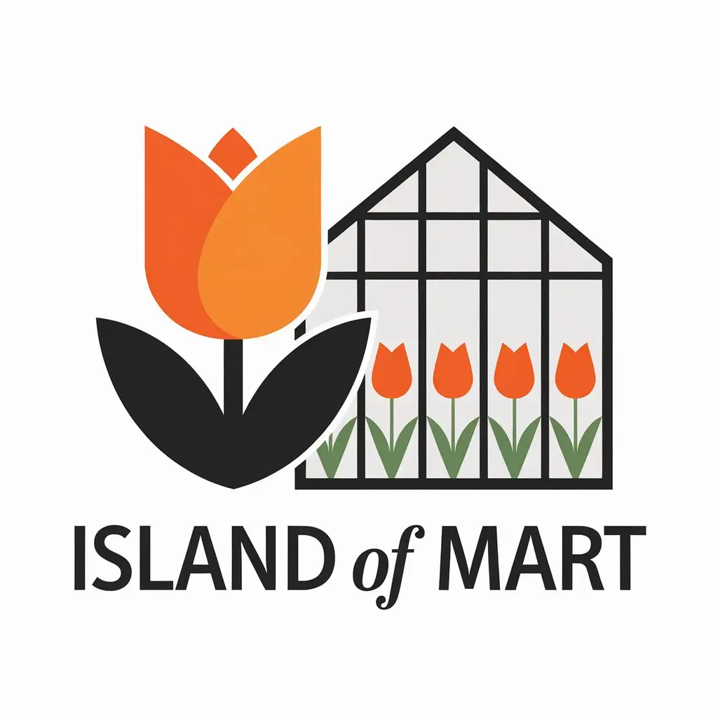 a vector logo design,with the text "Island of Mart", main symbol:Tulip, greenhouse,Moderate,be used in flowers industry,clear background