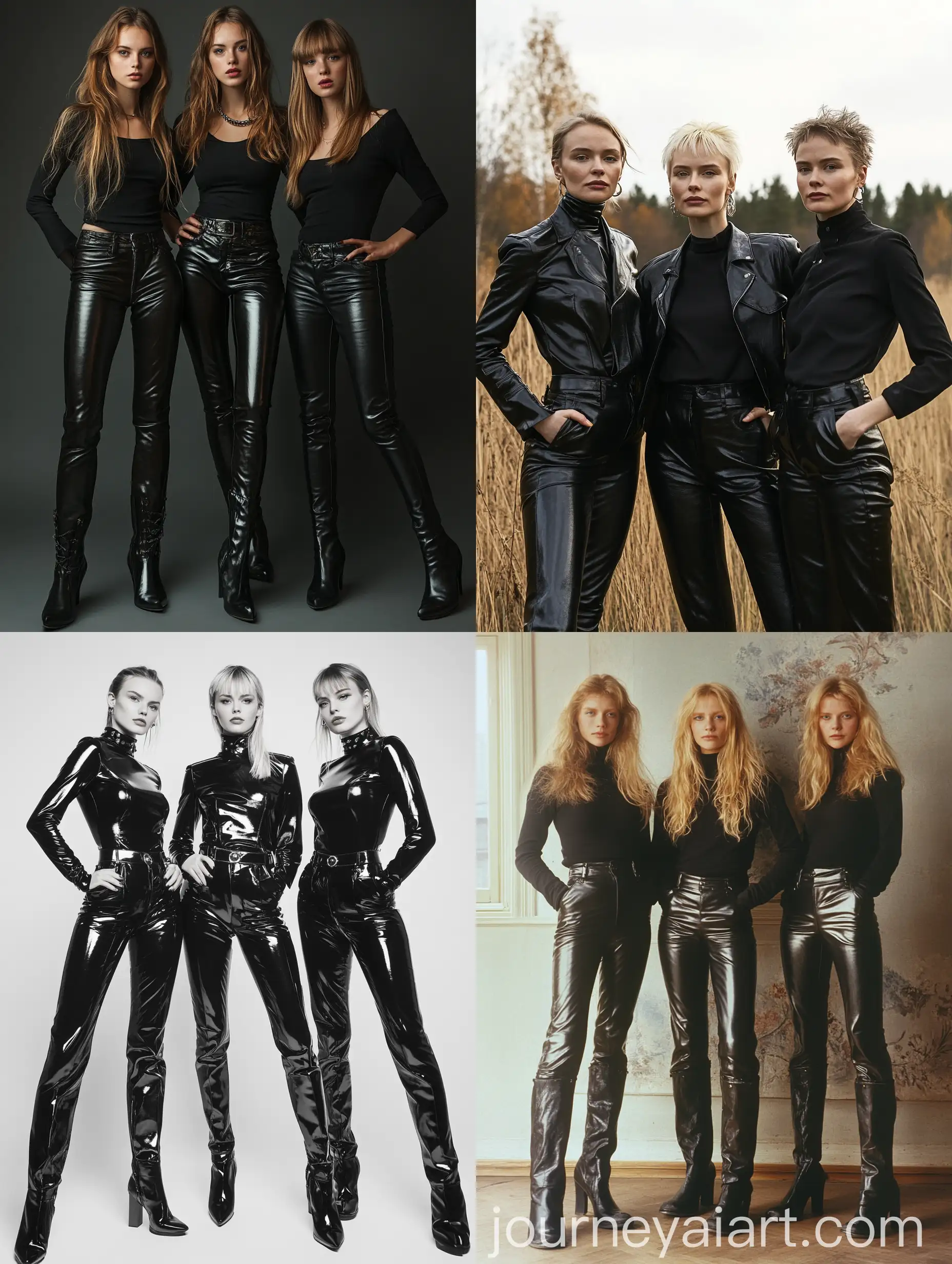 Three-30YearOld-Finnish-Women-in-Shiny-Leather-Pants