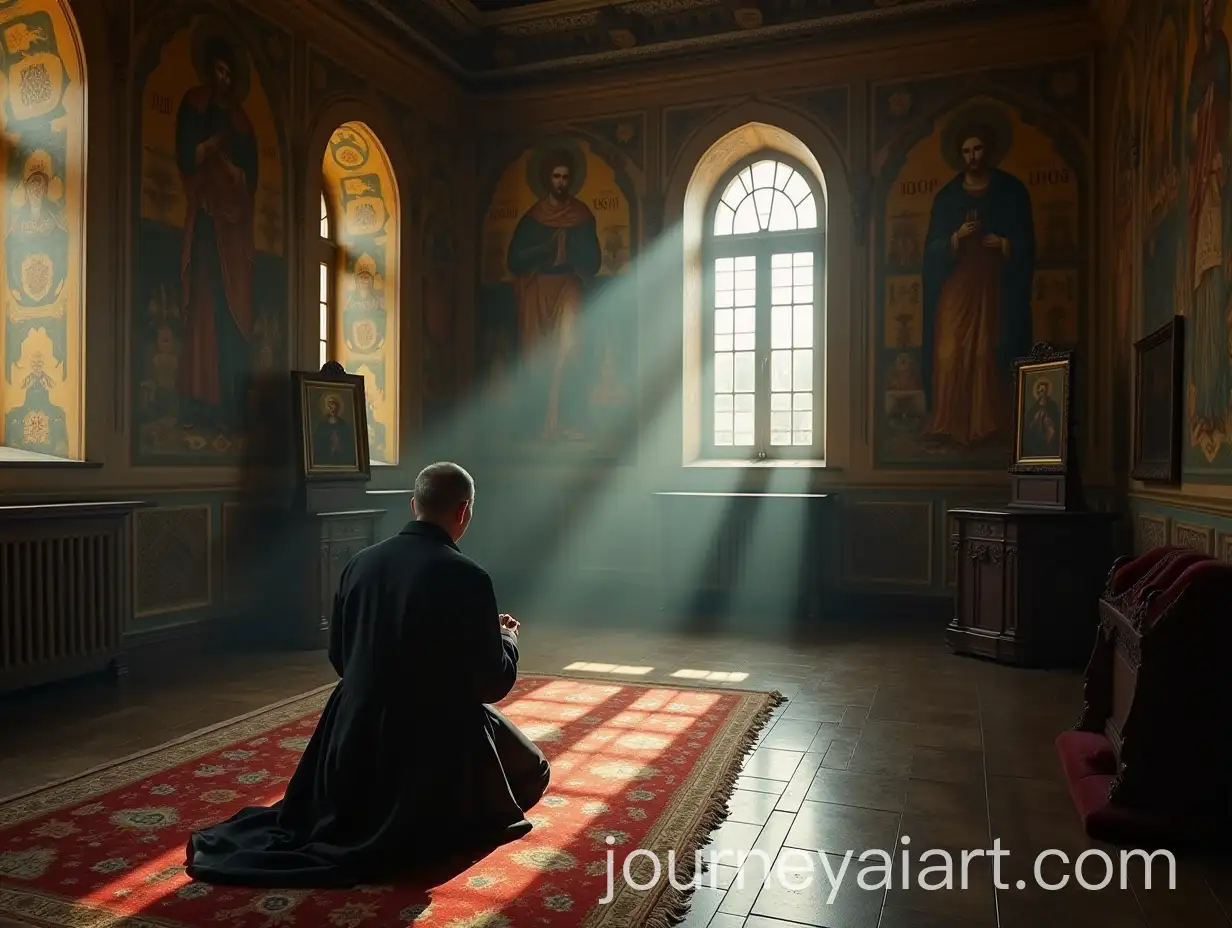 Nobleman-Kneeling-in-Prayer-at-18th-Century-Russian-Temple