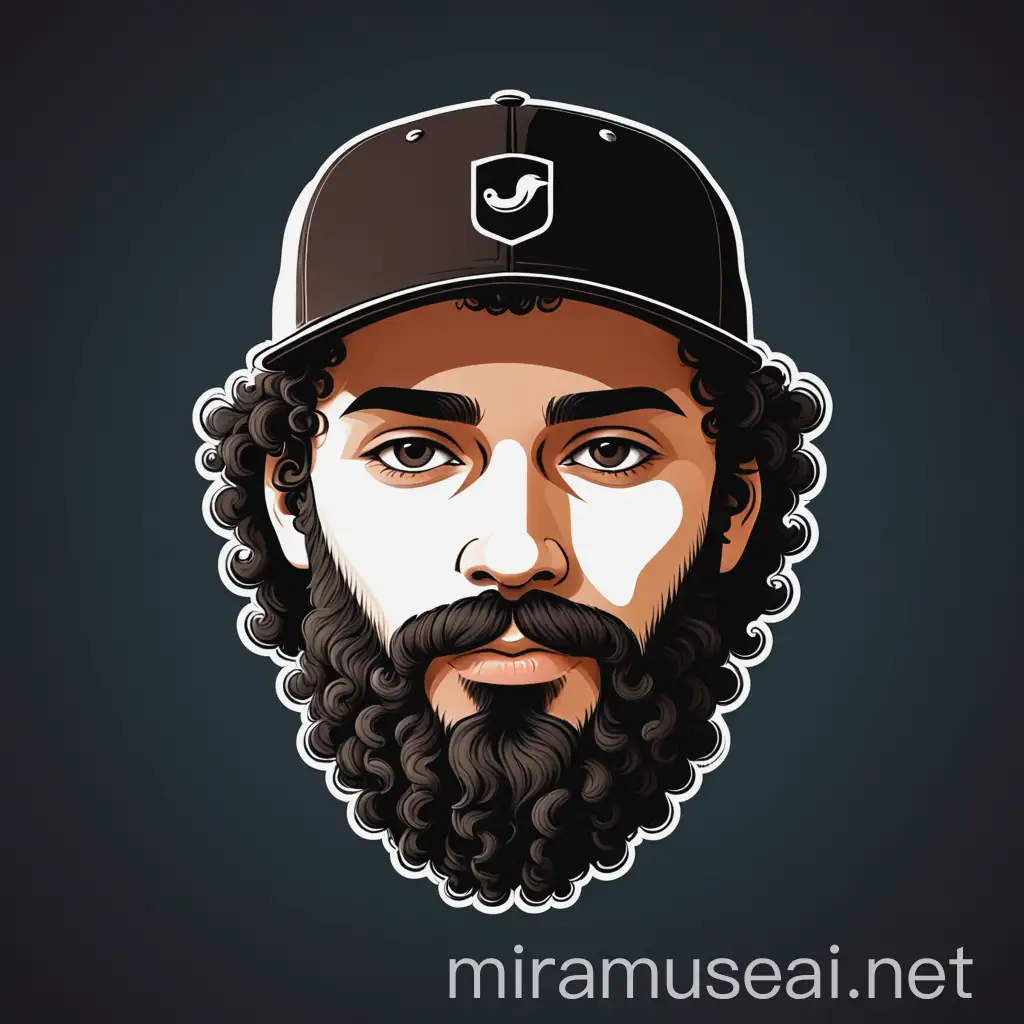 Minimalistic Face Logo of Man with Curly Hair and Beard