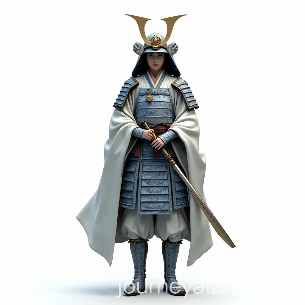 Female-Japanese-Samurai-in-Full-Armor-with-Ornamental-Chinese-Ceramic-Motif