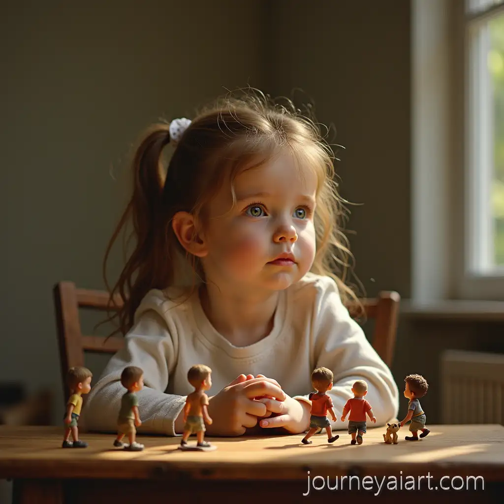 Young-Girl-with-Miniature-FigurGirl-with-Little-Menines-Sitting-at-Table
