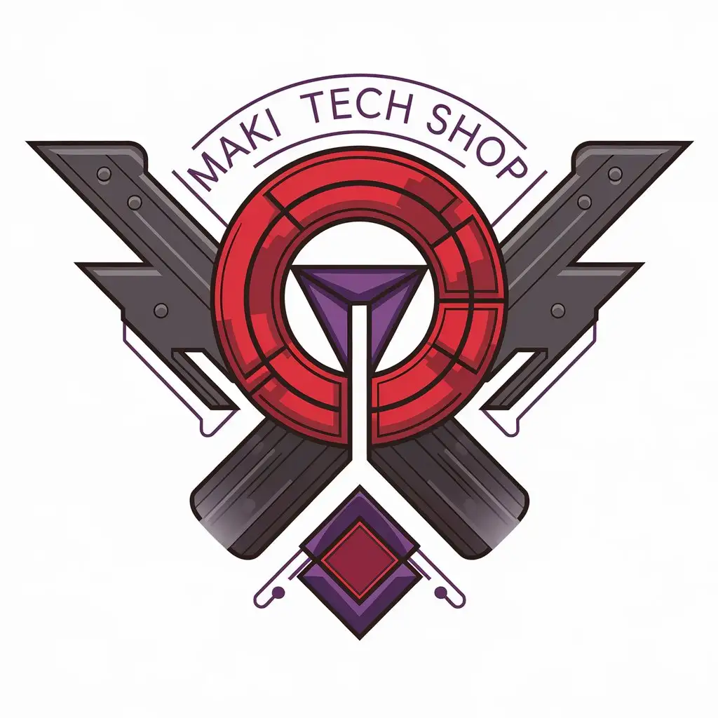 LOGO-Design-For-Maki-Tech-Shop-Red-Purple-with-Modern-Tech-Inspired-Symbol