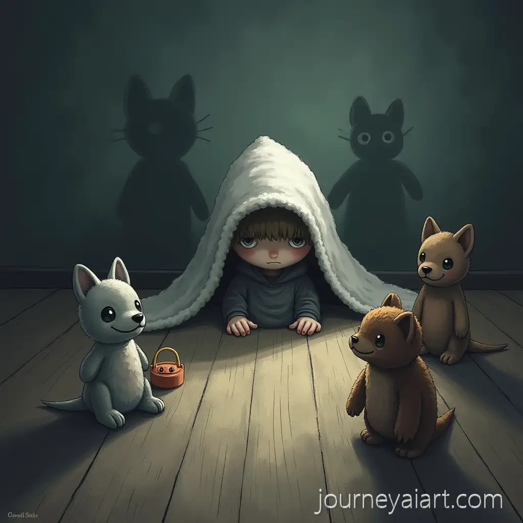 Murzik-under-the-blanketCurious-Murzik-Cat-Peeking-from-Under-Blanket-with-Eerie-Toy-Shadows