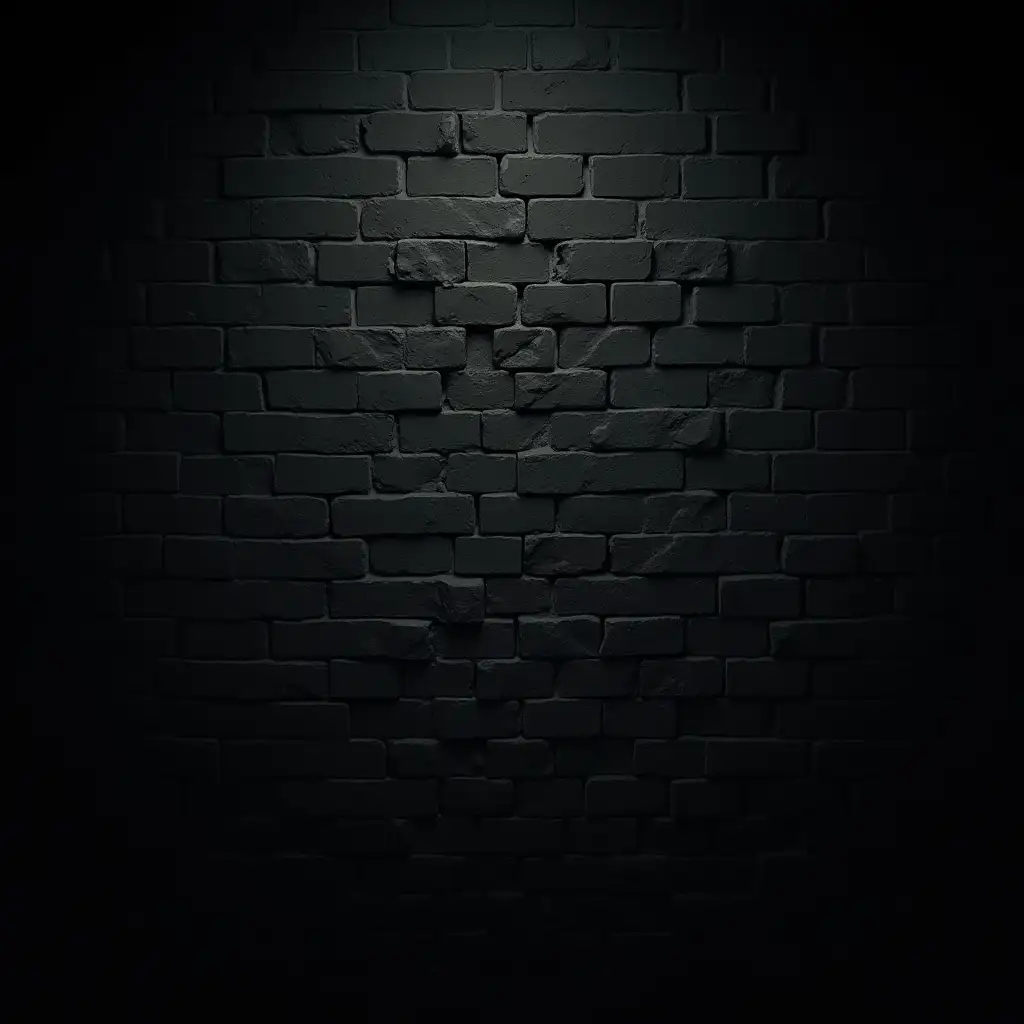 A dark, uneven brick wall, aged and imperfect, with rough textures and cracks running through its surface. The bricks are slightly misaligned, and faint stains from water damage add depth and realism. Soft, animated shadows move across the wall, as if cast by flickering candlelight, giving the scene an eerie, mysterious atmosphere.