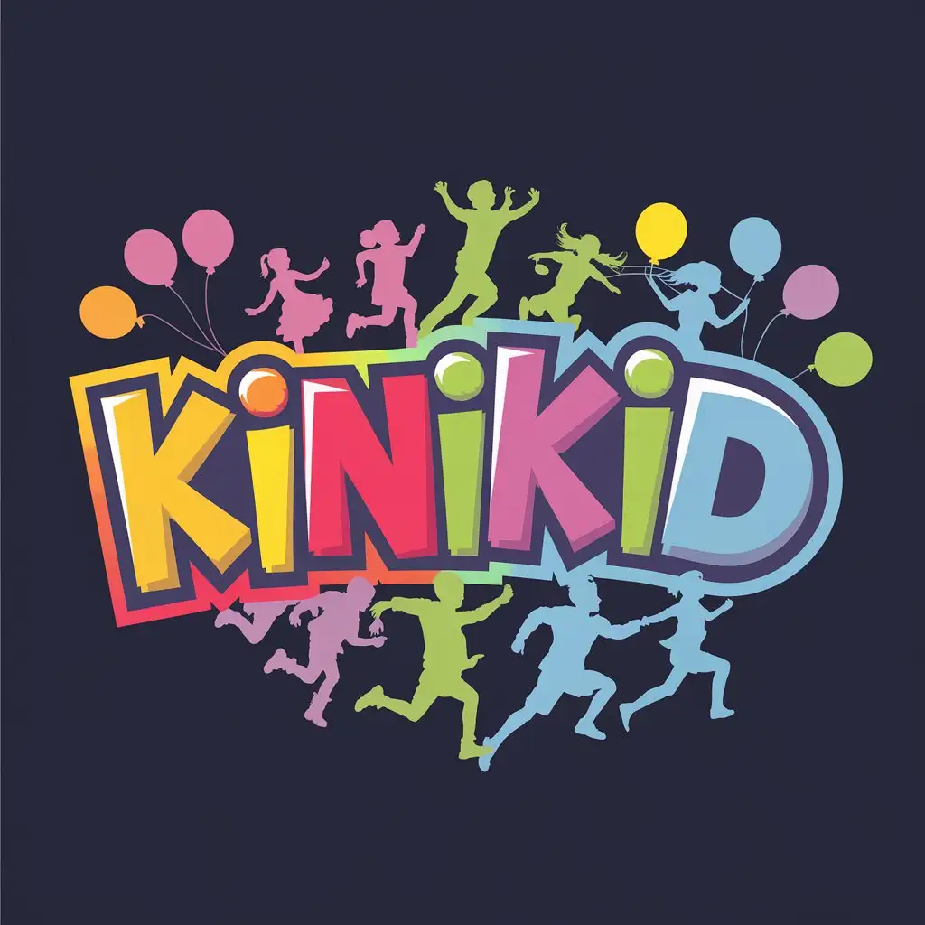 LOGO Design for KINIKID Playful Bold and Colorful Childrens Brand with Silhouettes and Balloons