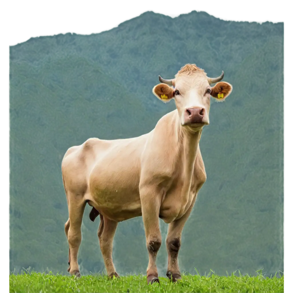 Cow-in-Greenery-with-Mountain-Background-PNG-HighQuality-Image-for-Versatile-Uses