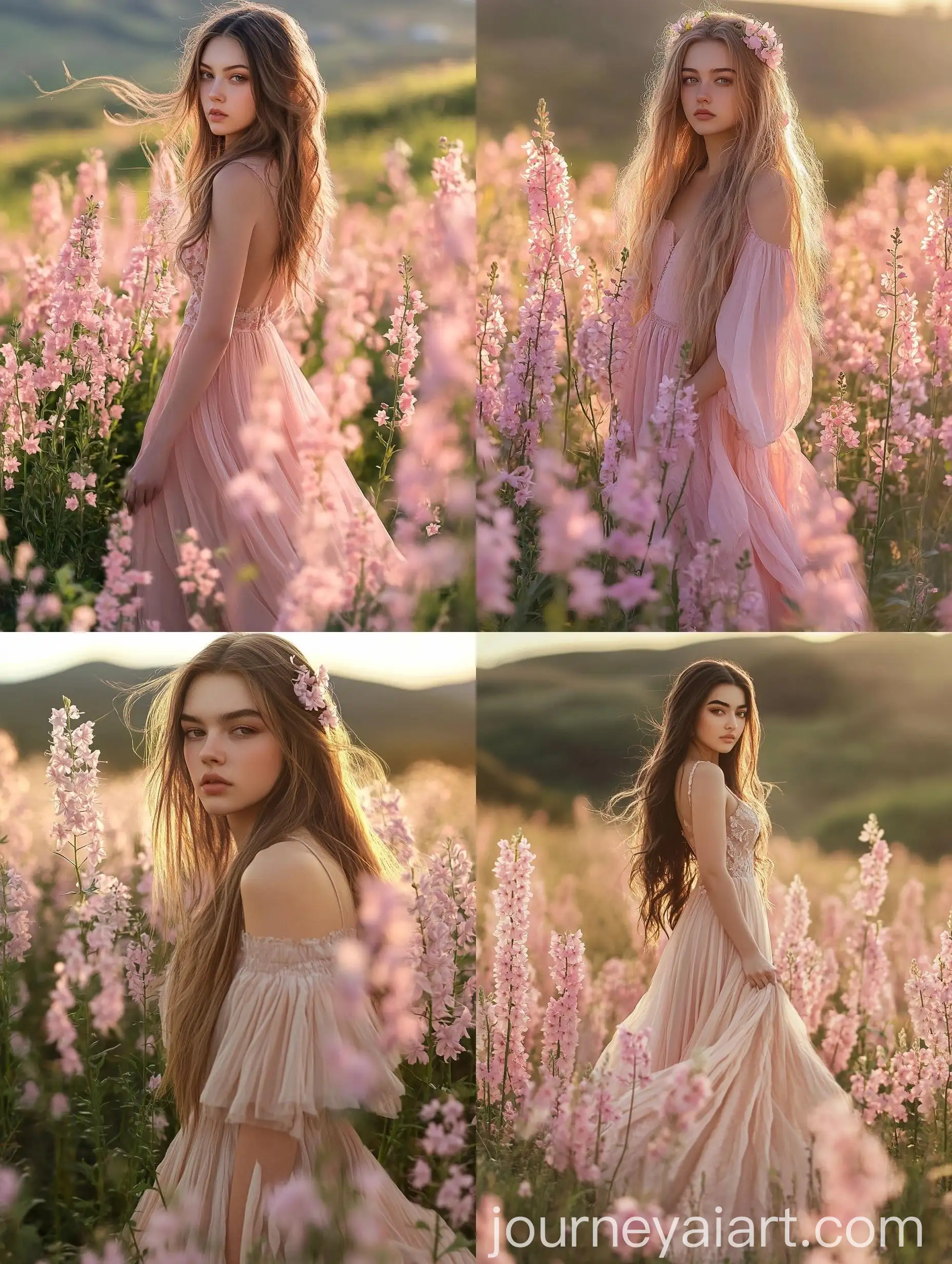 Graceful-Young-Woman-in-Pink-Larkspur-Field-Fantasy-Portrait