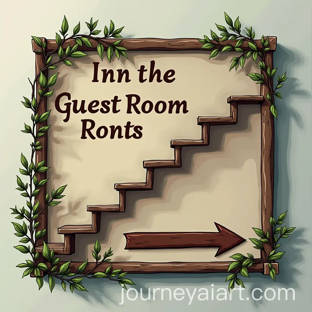Inn-Sign-with-Arrow-and-Stairs-Symbol-Pointing-to-Guest-Rooms