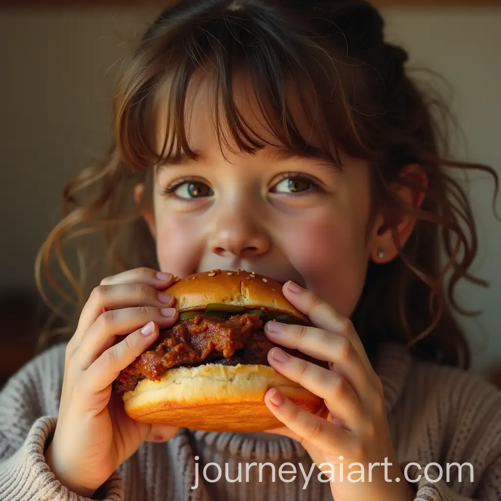 Girl-Enjoying-a-Delicious-Pulled-Pork-Hamburger