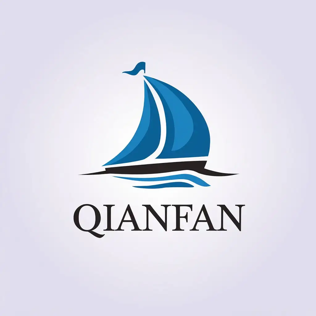 a vector logo design,with the text "Qianfan", main symbol:A blue sailboat, white background, the sea,Minimalistic,be used in Education industry,clear background