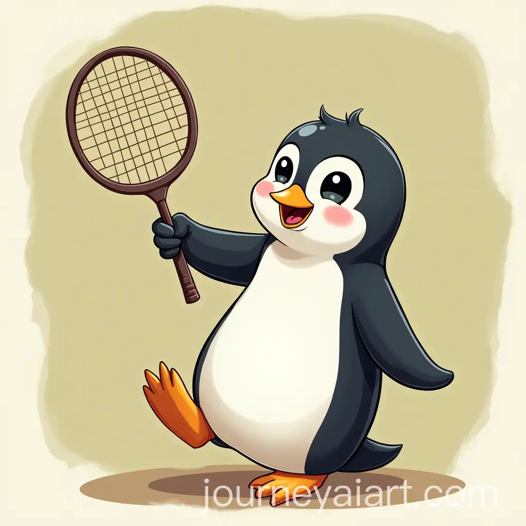 Happy-Penguin-Holding-Badminton-Shuttlecock-in-Playful-Pose