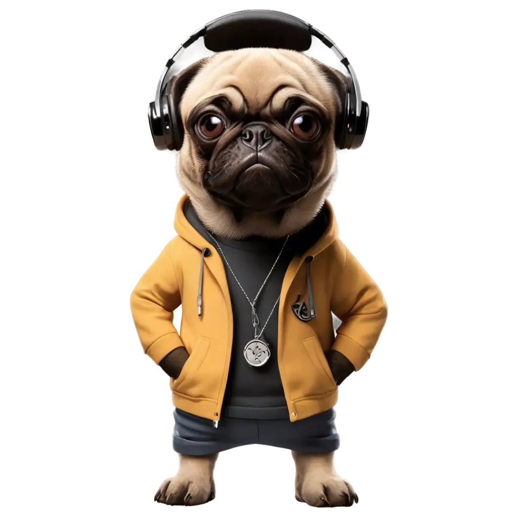 PNG-Image-Pug-Dog-in-Hip-Hop-Rapper-Clothing-with-Headphones