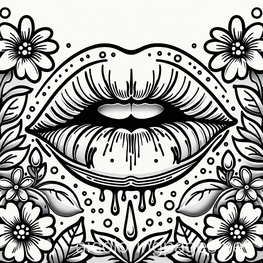 Coloring-Page-of-Juicy-Lips-with-Floral-Background