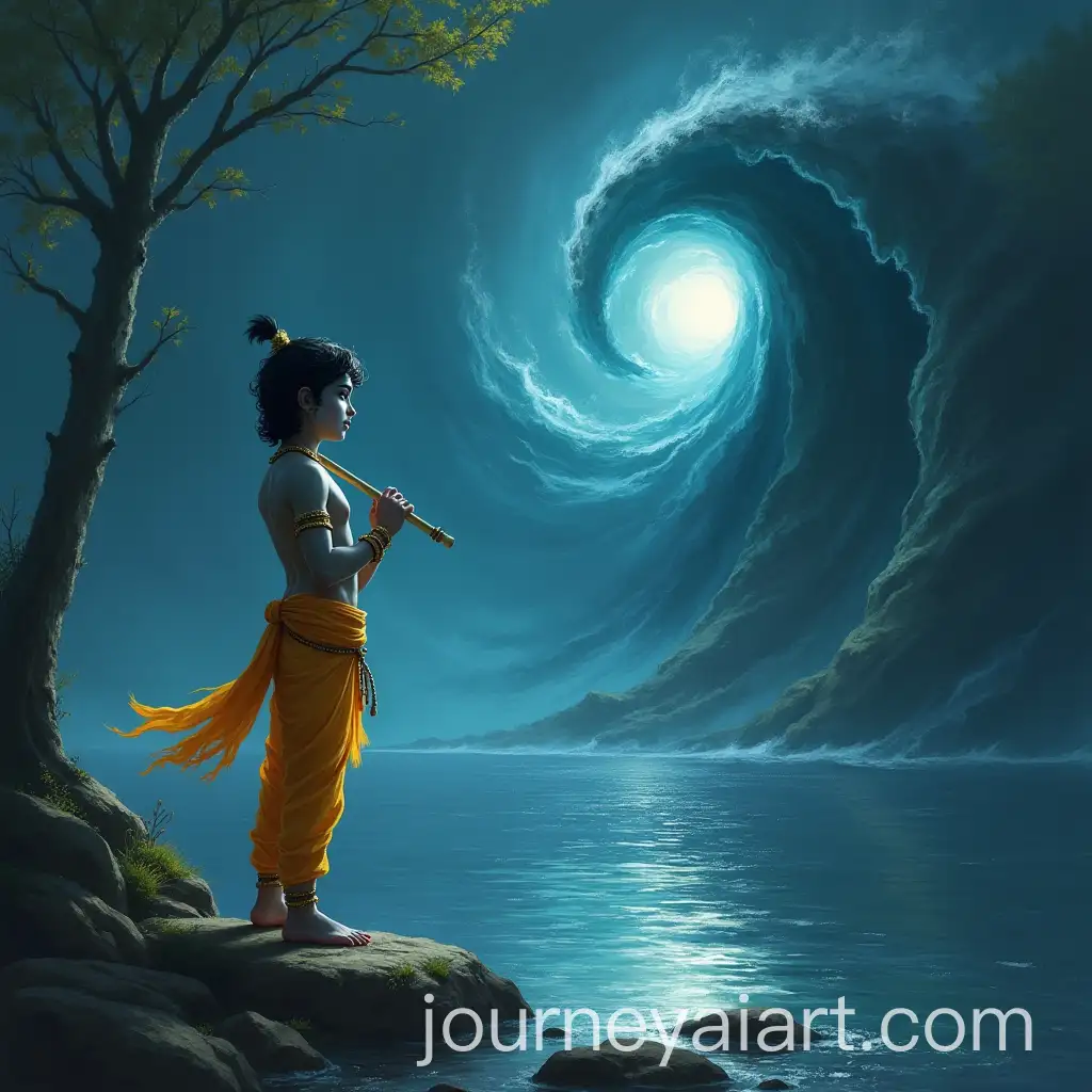 Young-Lord-Krishna-Gazing-at-Poisonous-Whirlpool-by-Riverbank