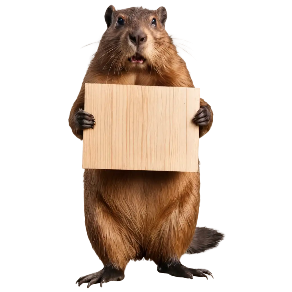 Beaver-with-an-Empty-Wooden-Sign-PNG-Image-for-Creative-Use