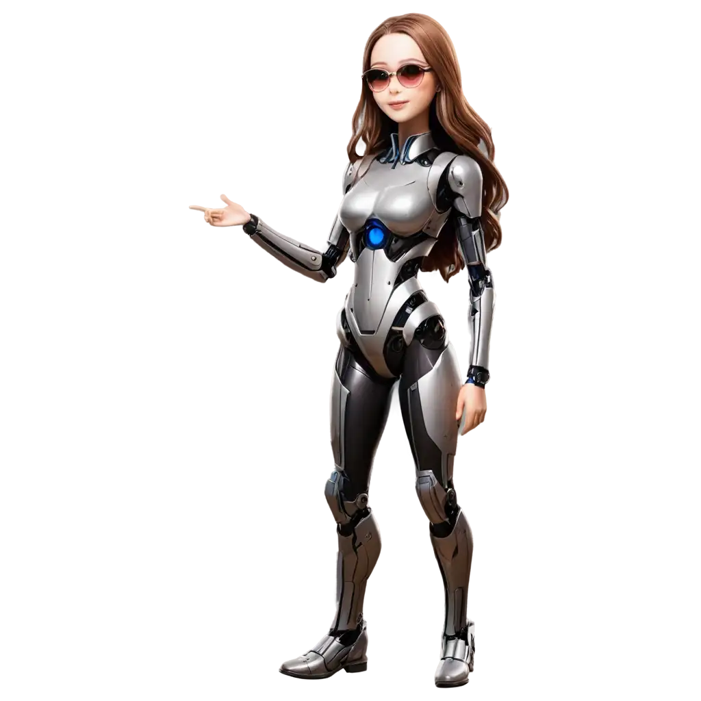 Futuristic-Female-Anime-Robot-PNG-with-Brown-Hair-Sunglasses-and-Full-Body-Smile