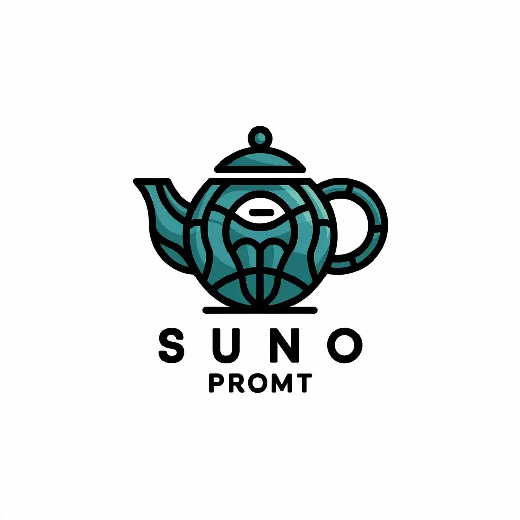 a vector logo design,with the text "SUNO promt", main symbol:teapot,complex,be used in Internet industry,clear background