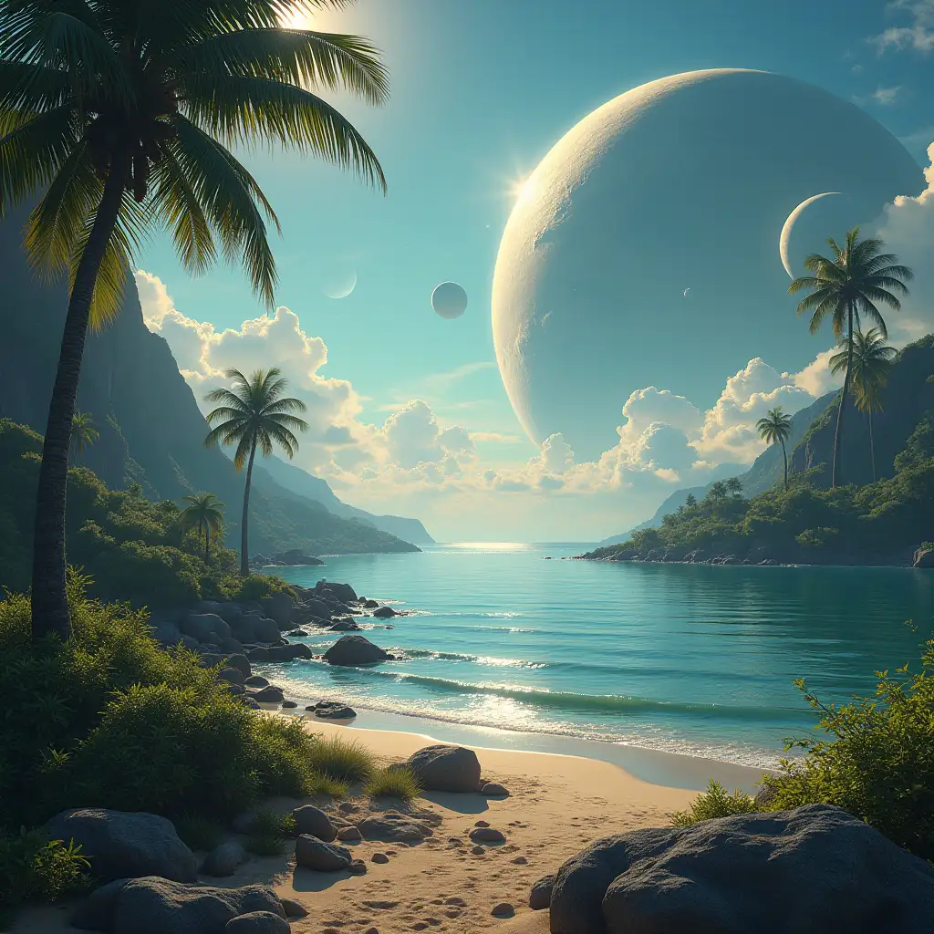 Create for me a photorealistic image of Paradise on another planet