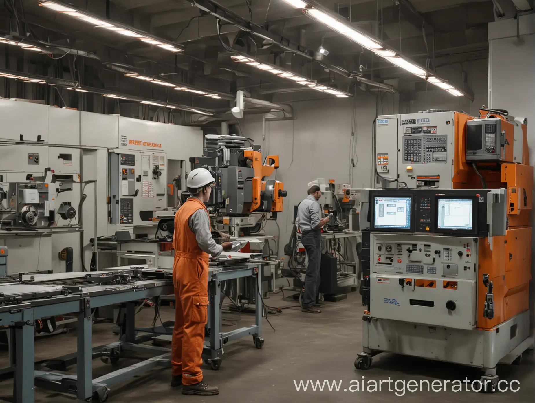 Workers-Operating-CNC-Machine-in-Industrial-Workshop