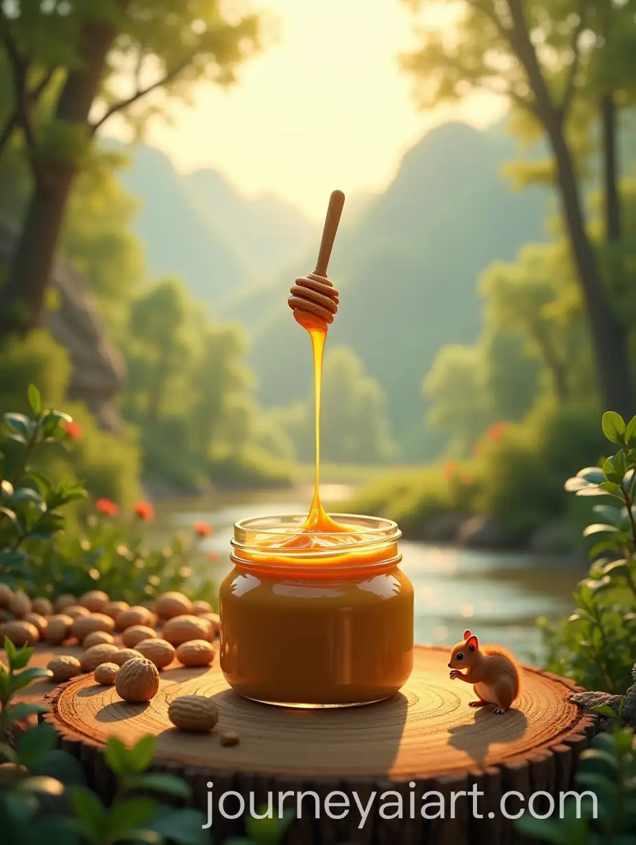 Peanut-Butter-Jar-in-Lush-Nature-with-Honey-and-Peanuts