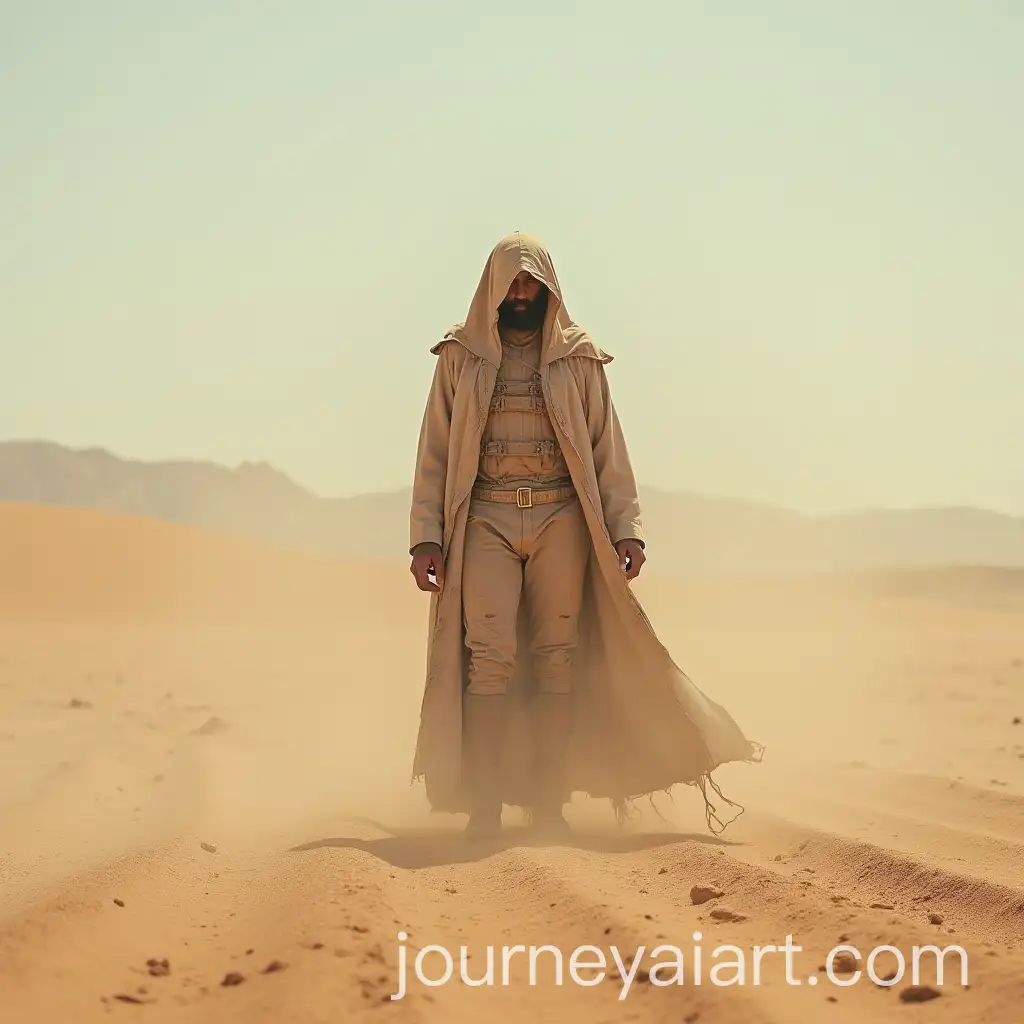 Person-in-PostApocalyptic-Costume-Standing-in-a-Desert-Landscape