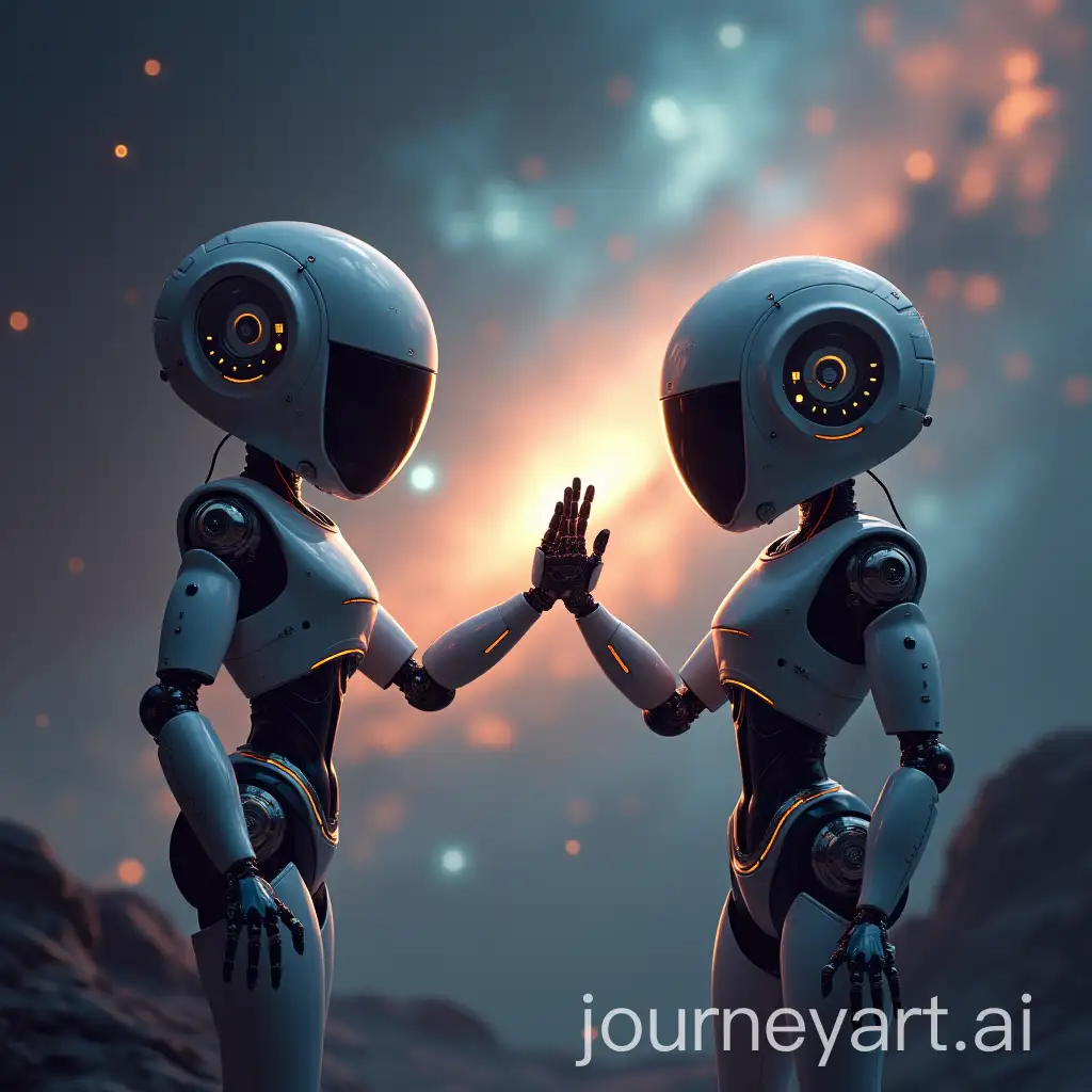 Two-Robots-Almost-Touching-Fingers-in-Space-with-Nebula-Background