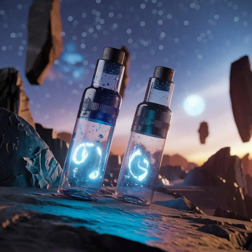 two bottles on a space nature backdrop with 3d special effects