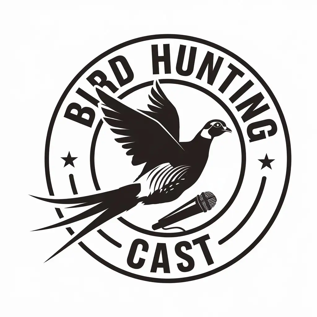 LOGO Design for Bird Hunting Cast Flying Pheasant and Microphone Theme