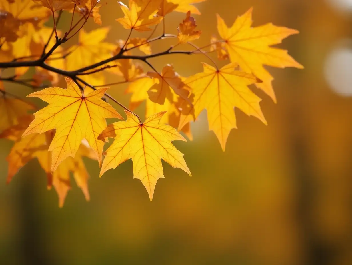 Golden maple leaves on isolated branch