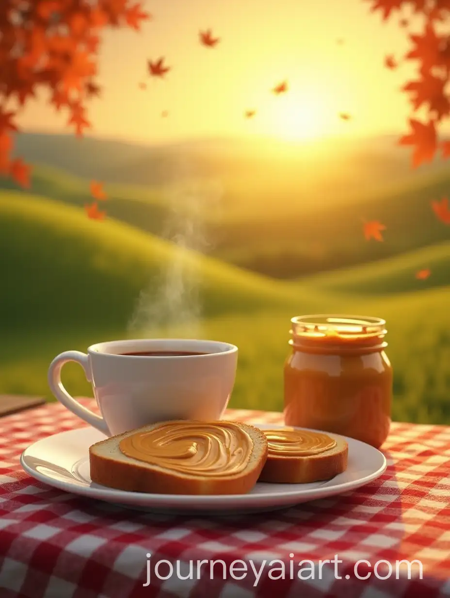 Cozy-Outdoor-Breakfast-with-Peanut-Butter-and-Coffee-at-Sunset