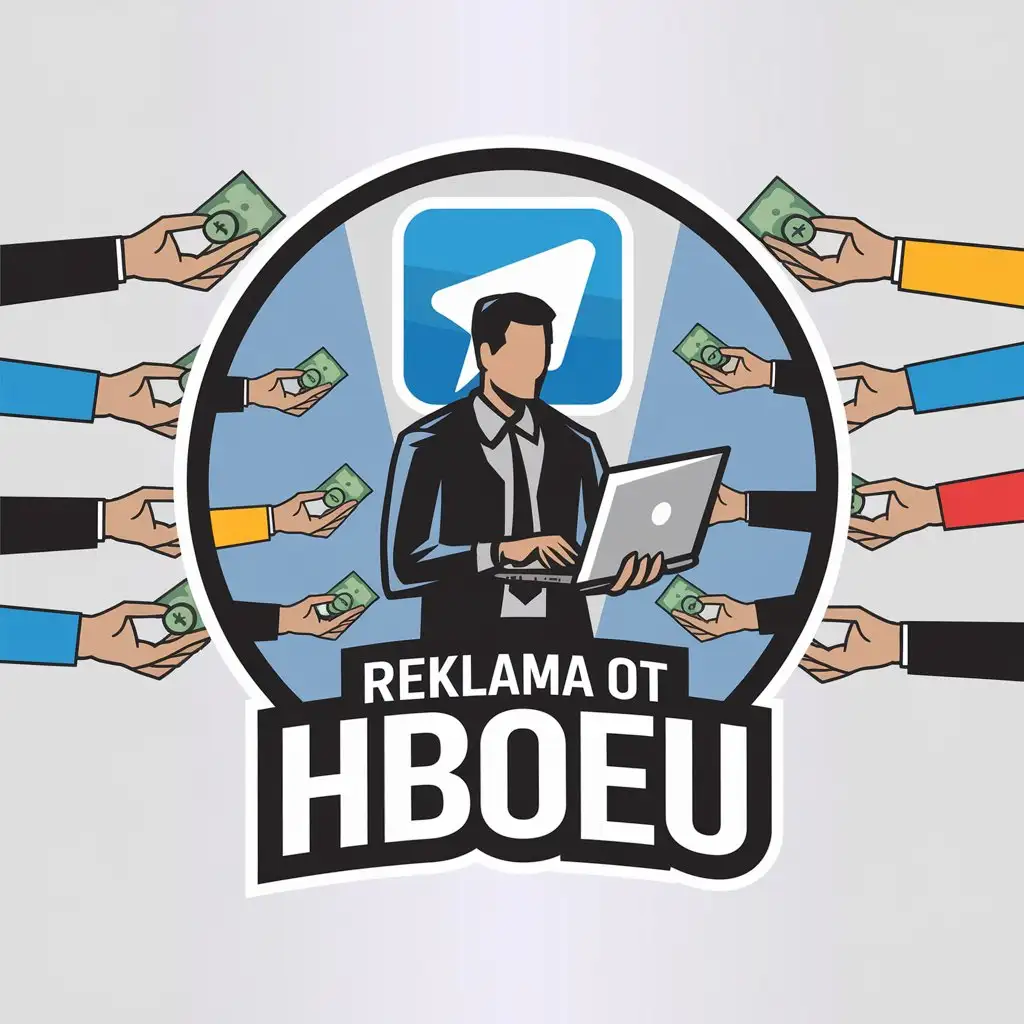 LOGO Design for Reklama ot hboeu Vector Logo Featuring a Laptop Man Satisfied Customers and Telegram Theme