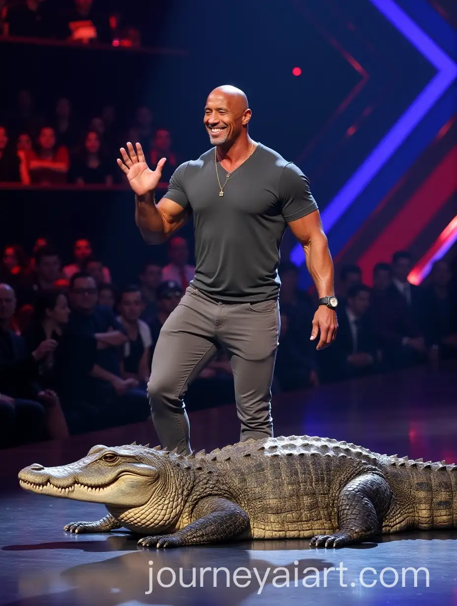 Dwayne-The-Rock-Johnson-with-a-Crocodile-on-Americas-Got-Talent-Stage