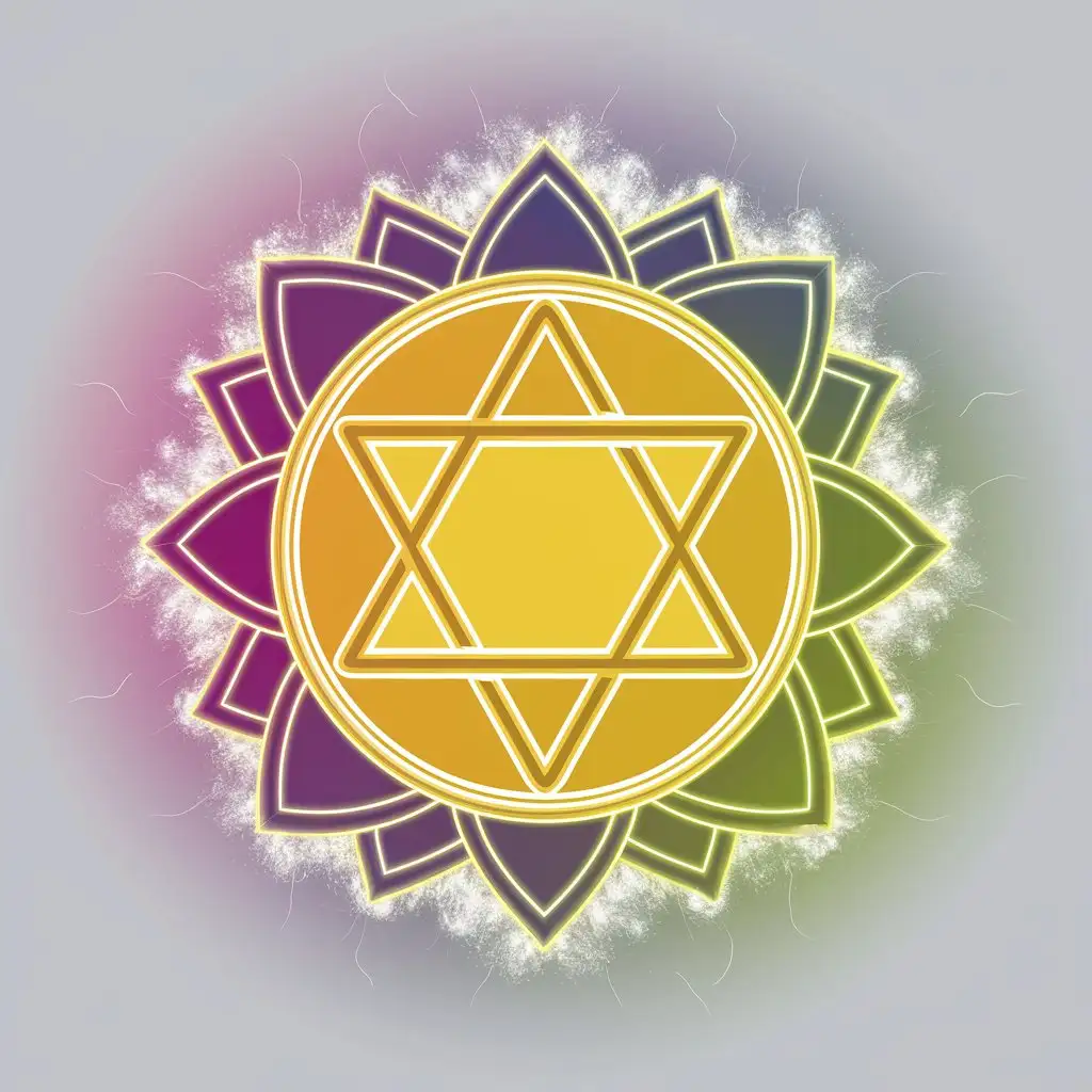 LOGO Design For My Work Number Bright Yellow Chakra Symbol with Neon Colors and Esoteric Aura Glow