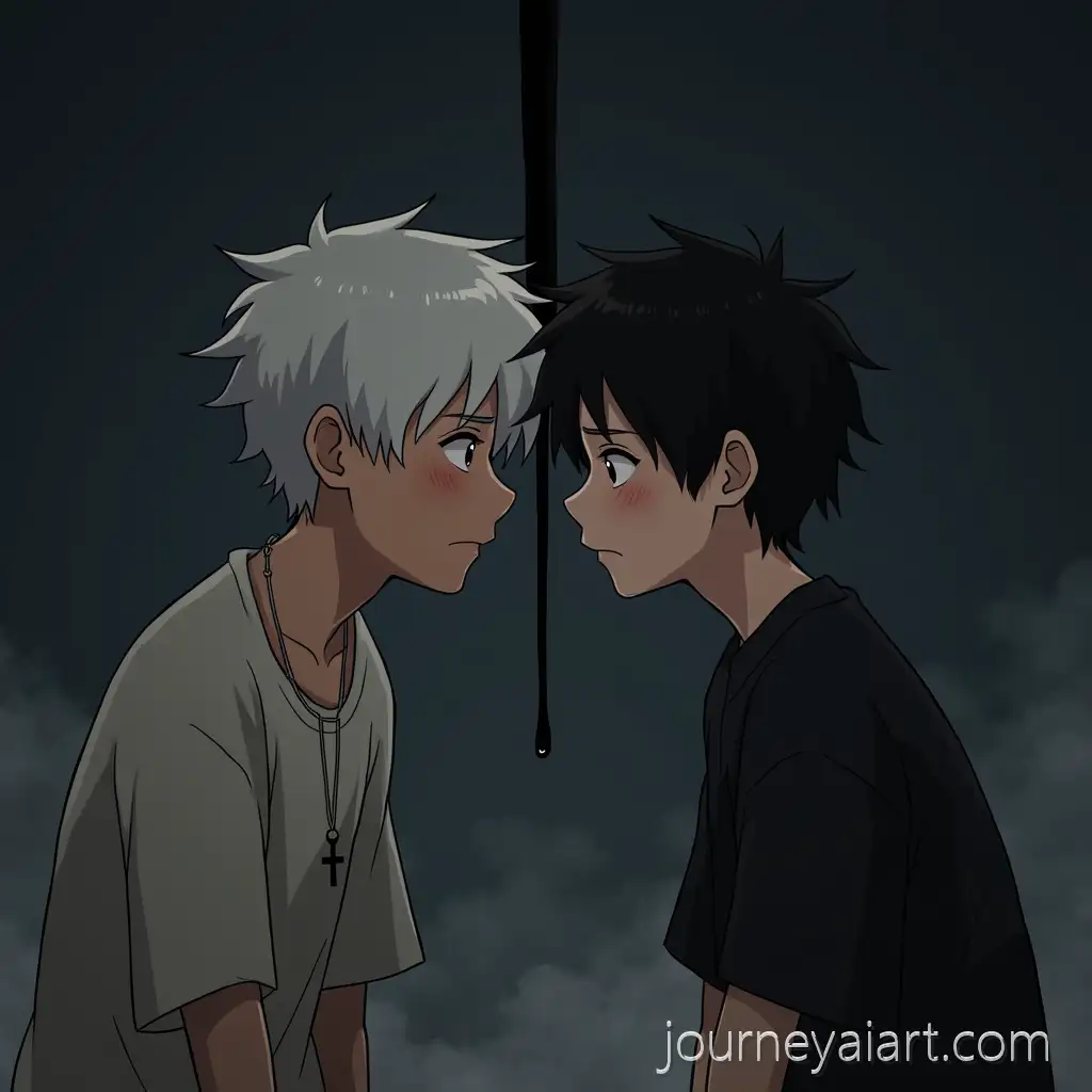 Emotional-Animated-Scene-of-Two-Young-Men-Sharing-Pain-with-Black-Liquid-Connection