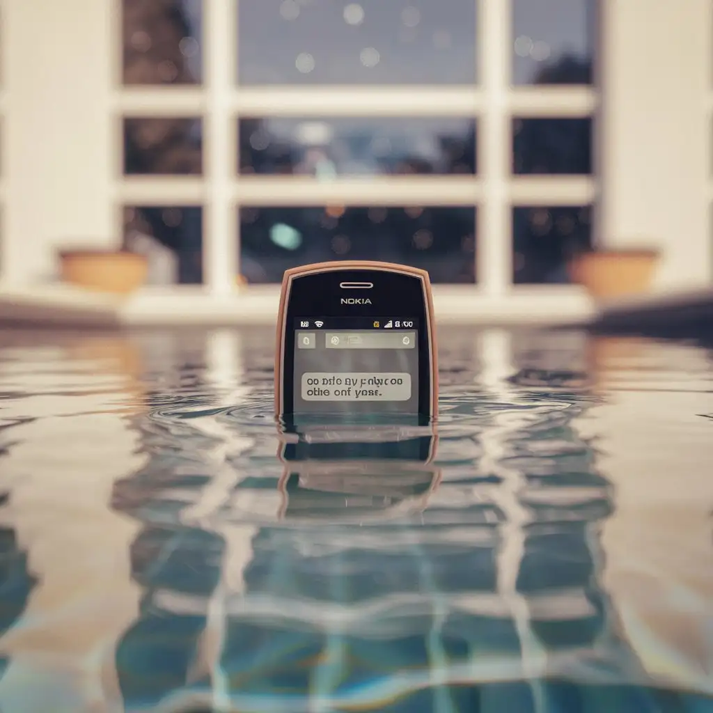 Underwater-Nokia-Phone-with-Text-Message-in-Dreamcore-Pool-Scene