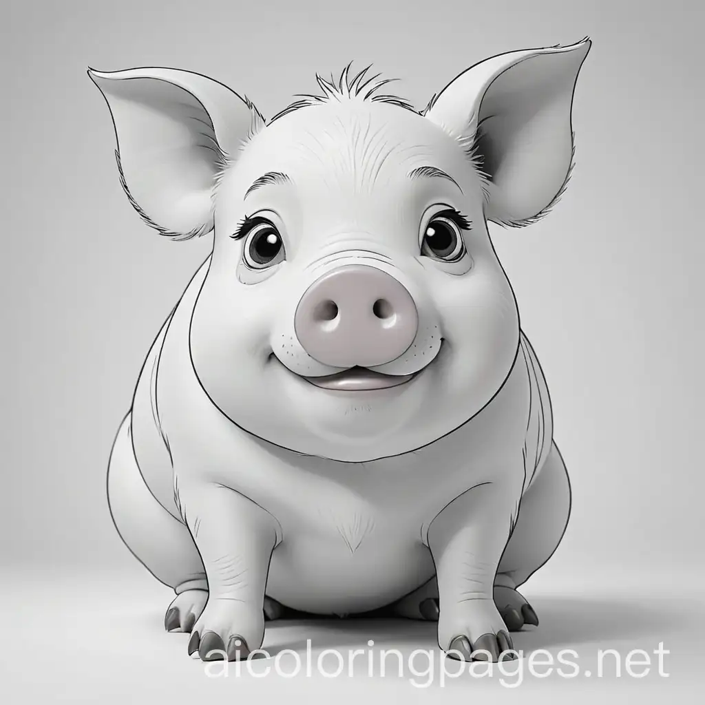 A pig, Coloring Page, black and white, line art, white background, Simplicity, Ample White Space. The background of the coloring page is plain white to make it easy for young children to color within the lines. The outlines of all the subjects are easy to distinguish, making it simple for kids to color without too much difficulty