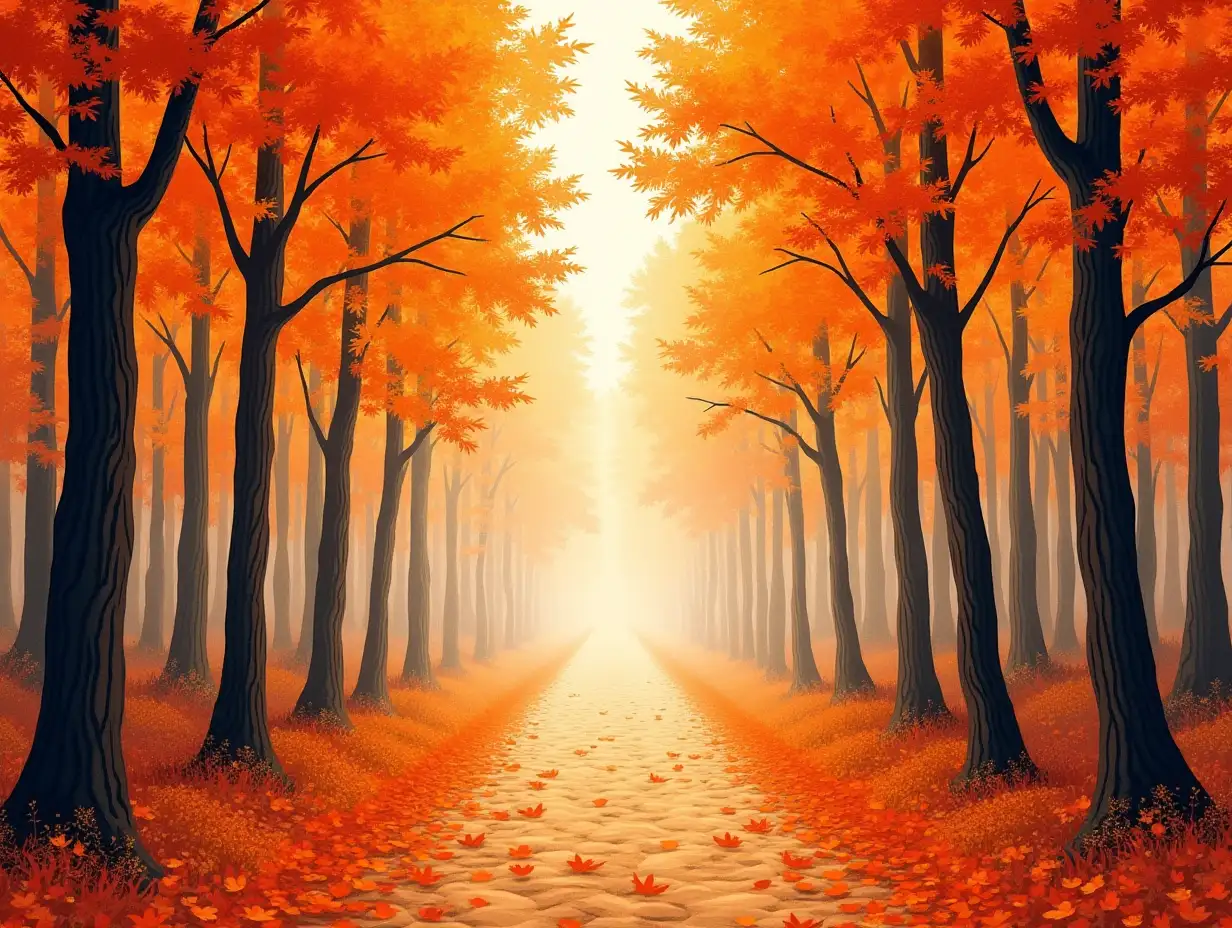 drawn orange forest