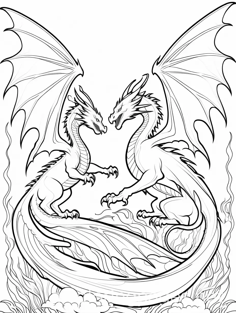 Dragon-Coloring-Page-for-Kids-Fire-Breathing-Winged-Creature-Line-Art