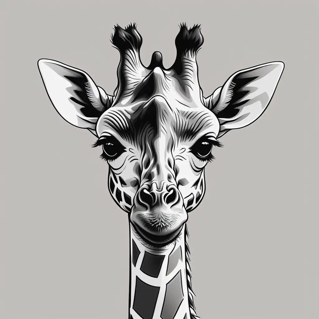 Cute Grey Giraffe Head Drawing on Blank Background