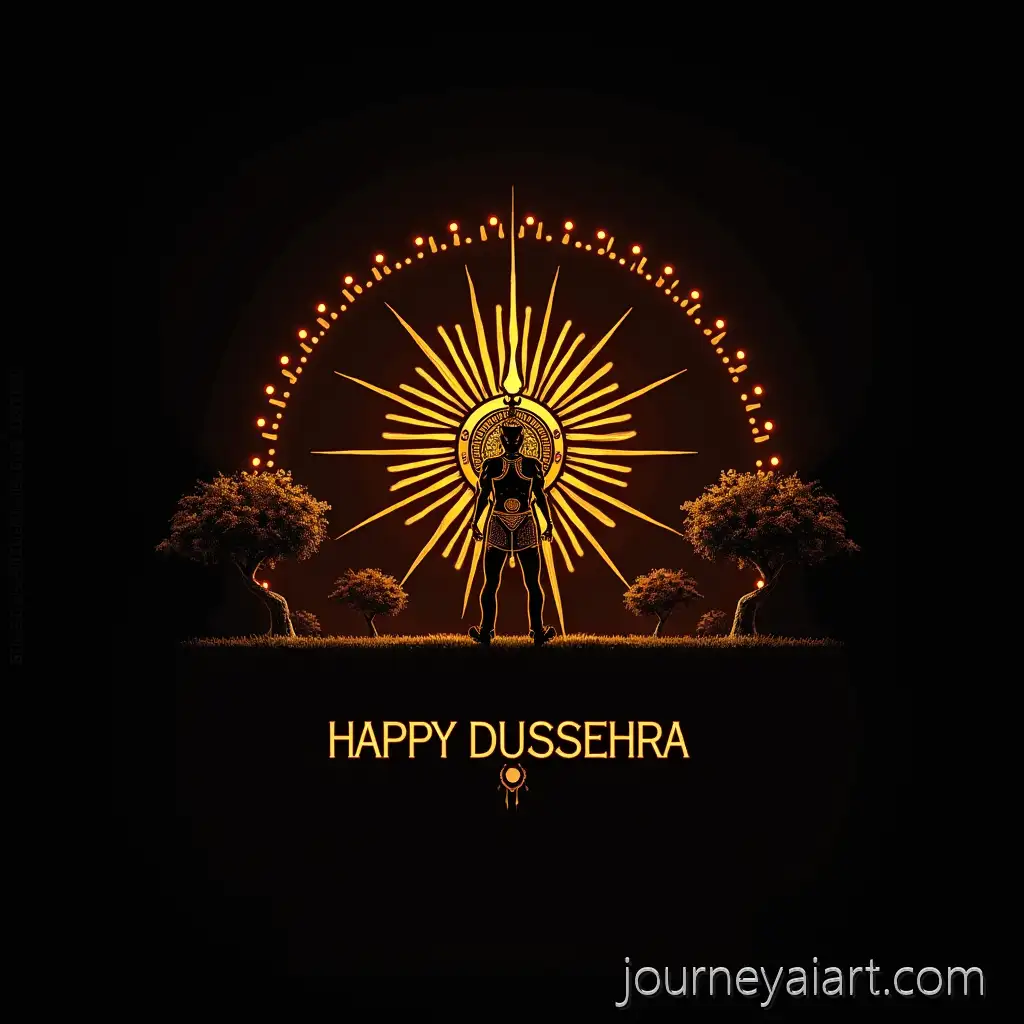 Happy-Dussehra-Celebration-with-Illuminated-Festive-Design-on-Dark-Background