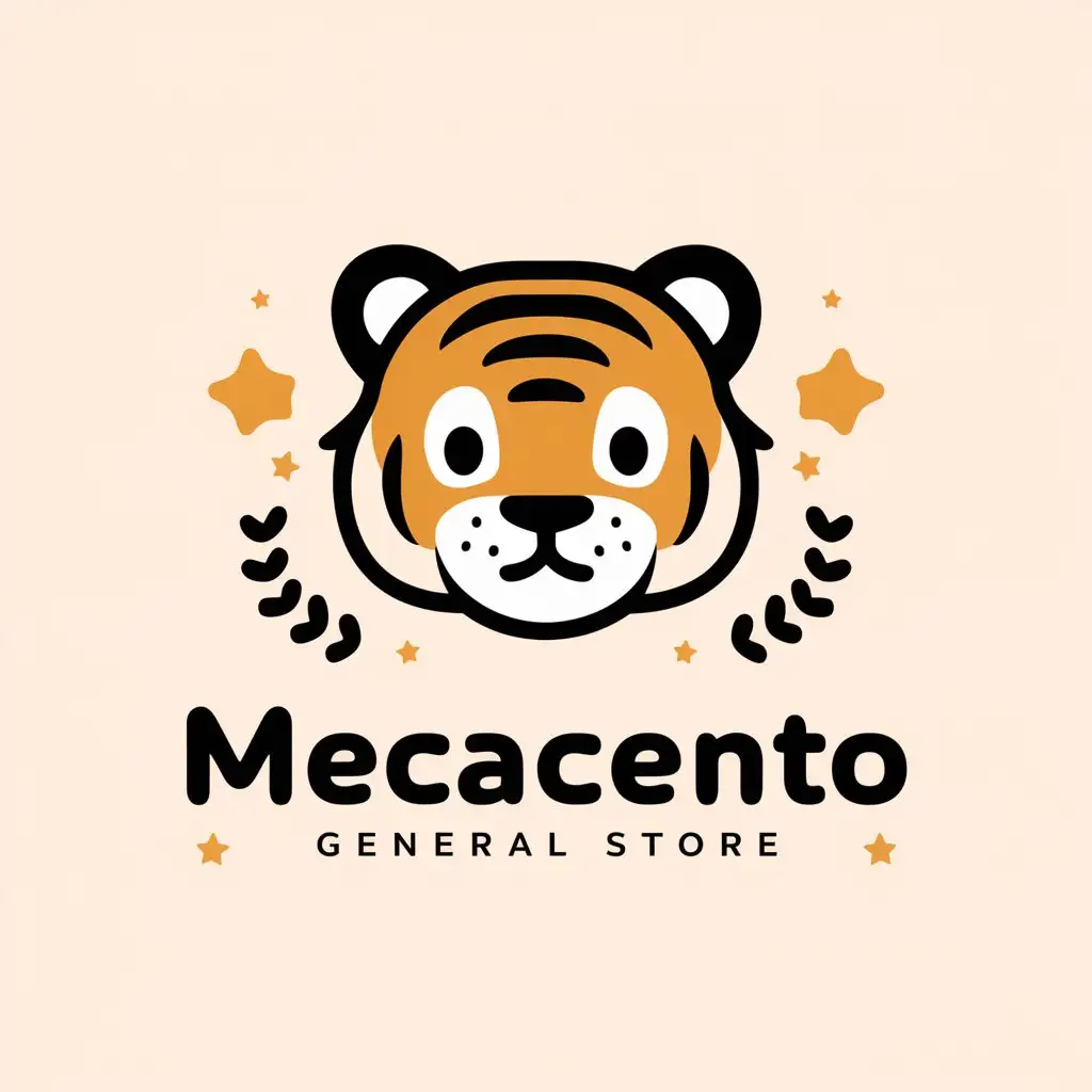 a vector logo design,with the text " Mecacento", main symbol:tiger cargo general store cute,Moderate,clear background