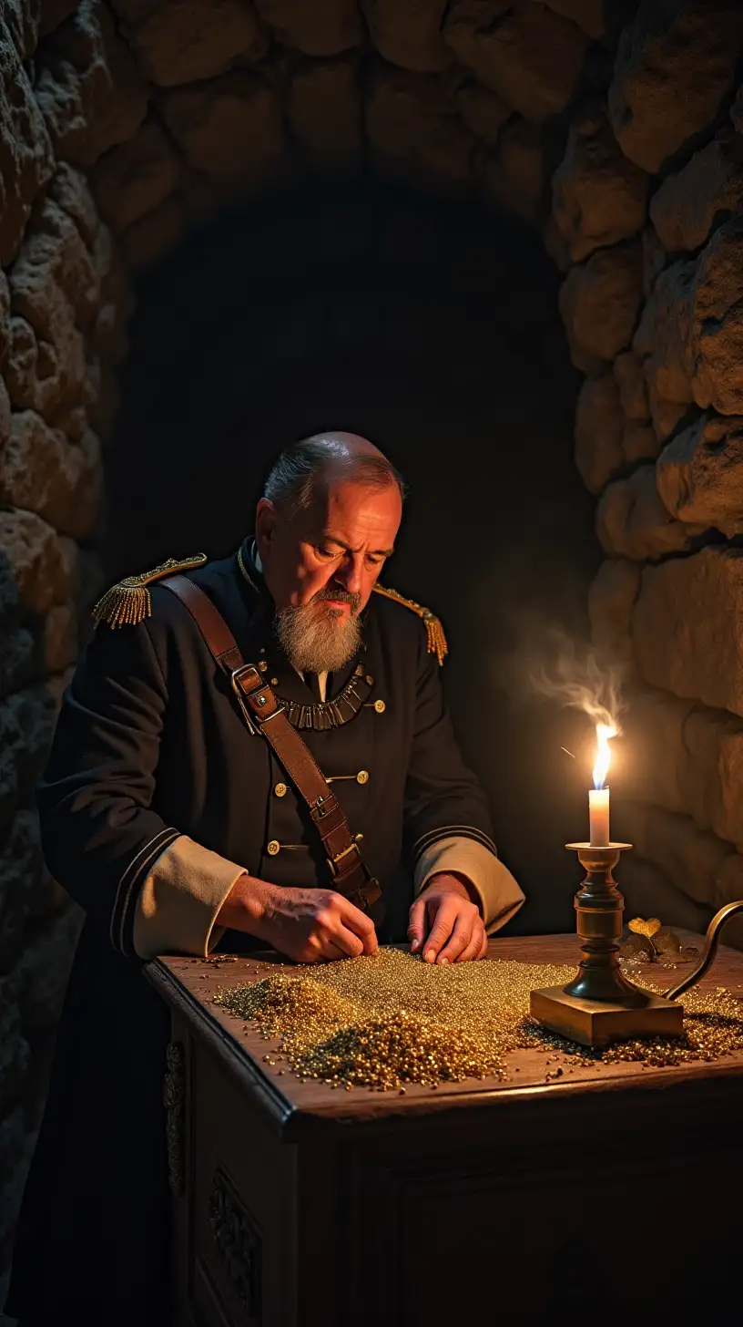 Captain Henry Avery Discovering Treasure in a TorchLit Cave