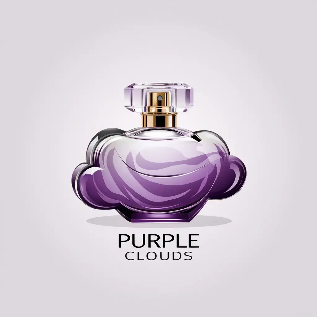 LOGO Design for Purple Clouds Elegant Purple Perfume Flacon Shaped as a Cloud on Clear Background