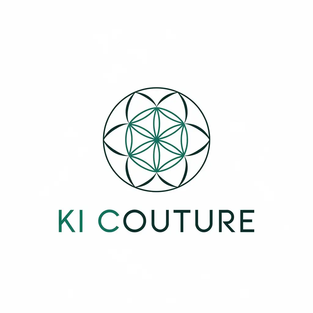 LOGO Design for Ki Couture Intricate Flower of Life with Emerald Green and Black Elegant Modern Typography