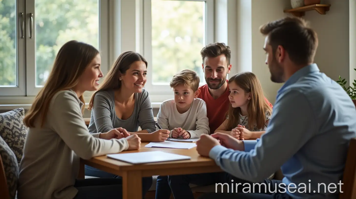 Psychologist Counsels Family of Four in Comfortable Office Setting